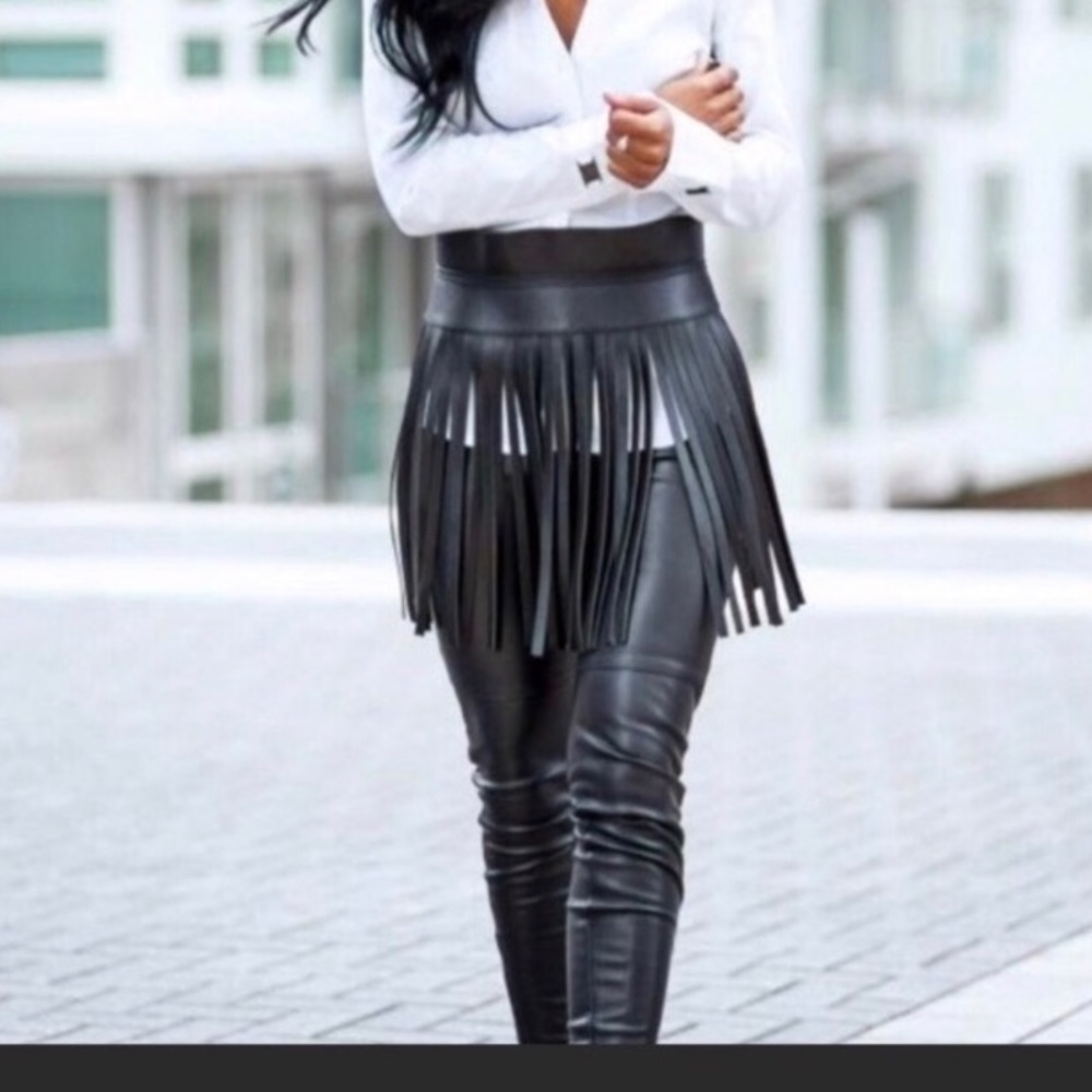 BCBG black fringe belt